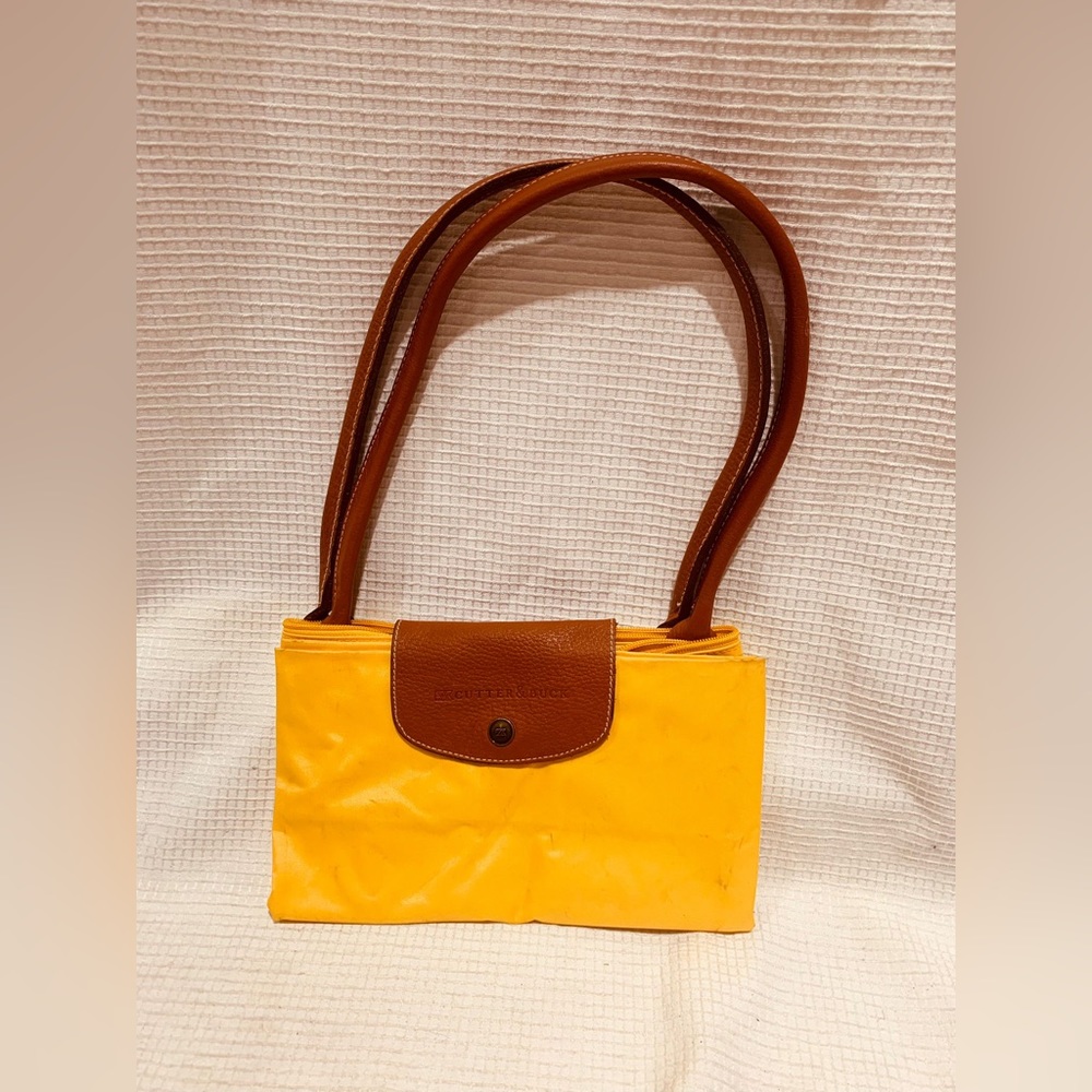 Cutter and Buck Lrg yellow Nylon Brown Leather Shoulder Tote Handbag